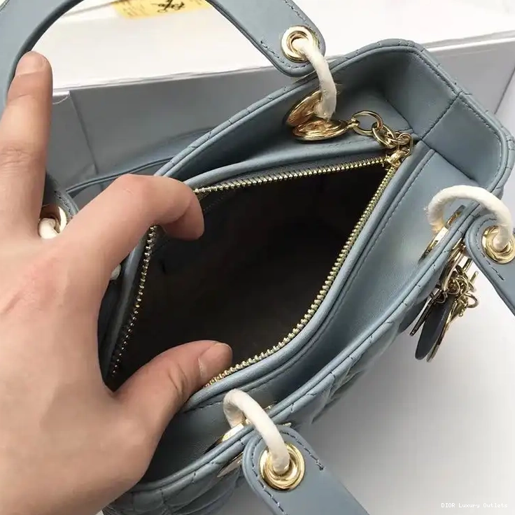 Cheap Sky Dior Gold Bag Blue Lambskin Medium Cannage Lady 0422 Luxury